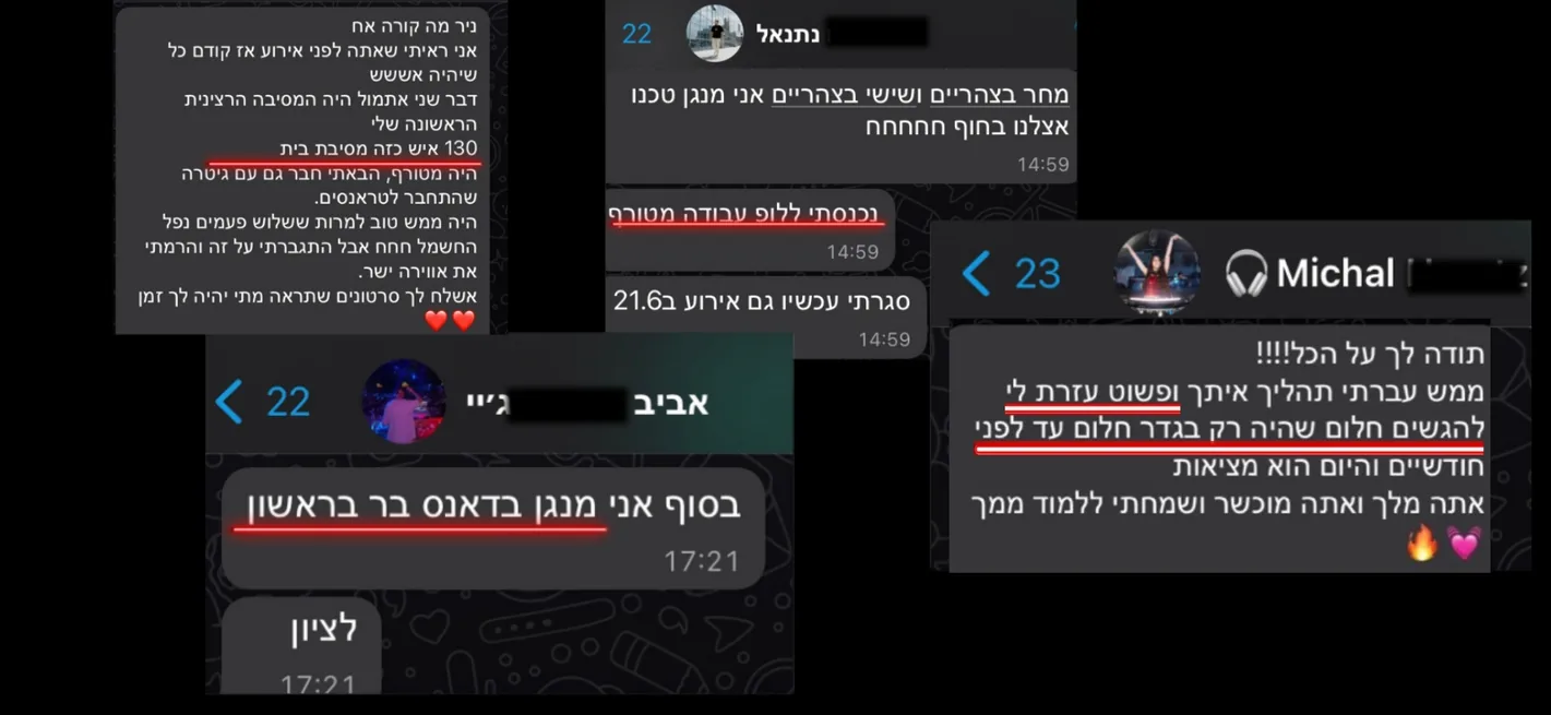 הודעות וואטסאפ מתלמידים שסגרו אירועים אחרי התכנית